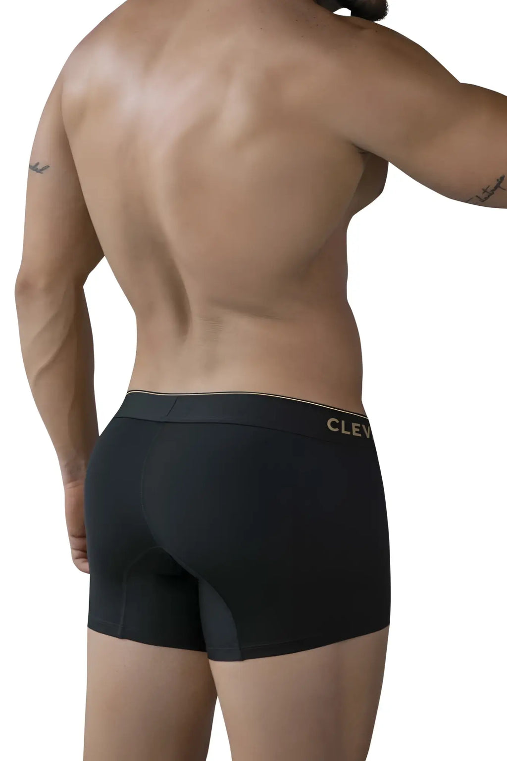 Black men’s boxer briefs with gold clev logo on waistband from clever 2026 valladolid trunks color black