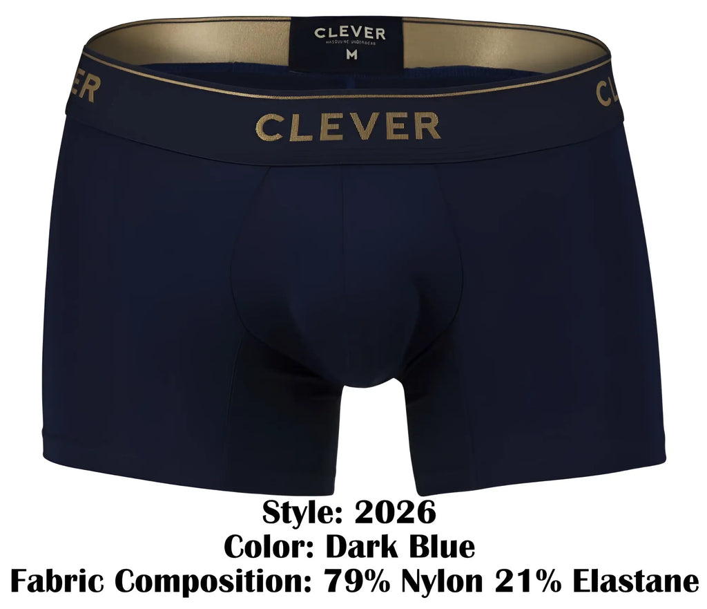 Dark blue clever 2026 Valladolid trunks made from 79 nylon 21 elastane with gold clever branding on the waistband