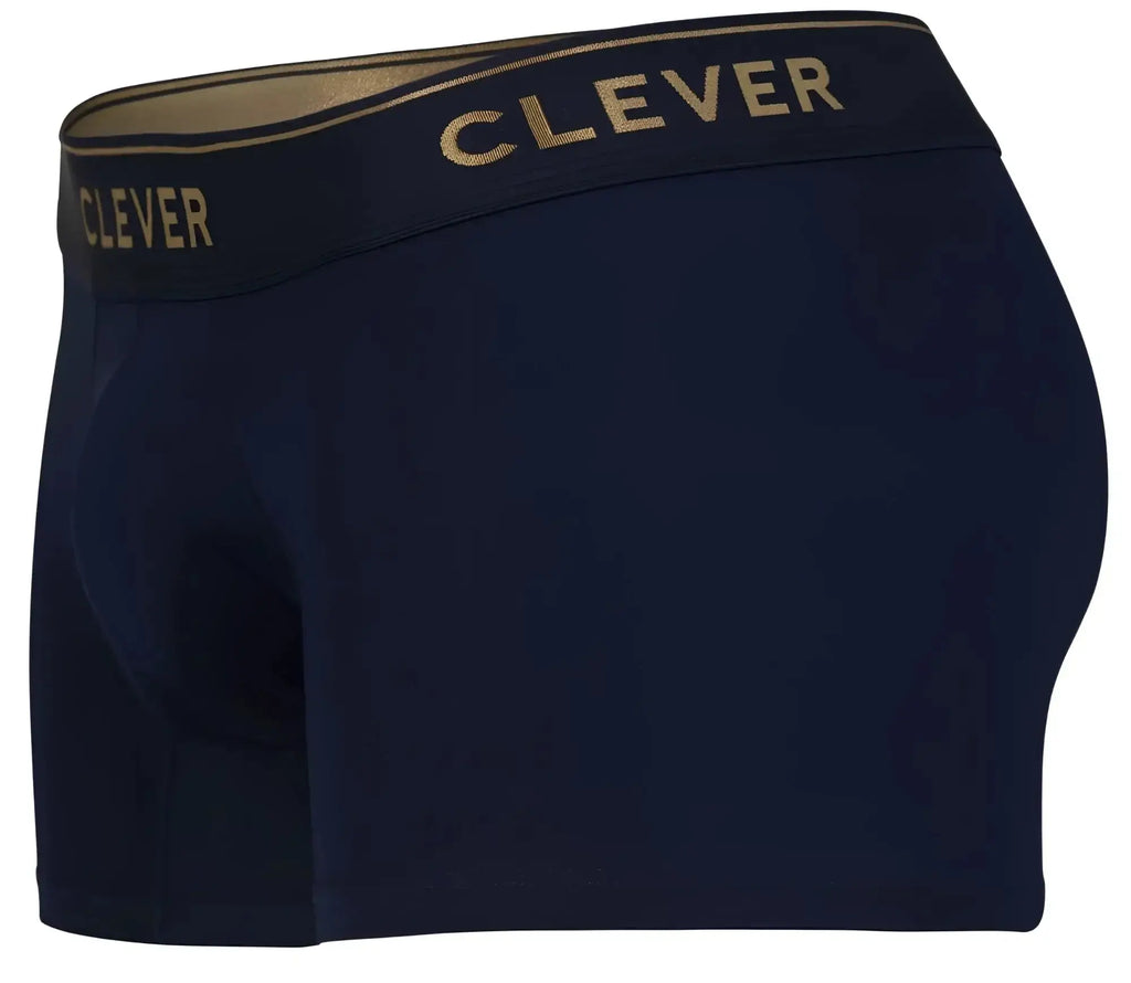 Navy blue clever 2026 valladolid trunks boxer briefs with gold-trimmed waistband and clever branding in gold lettering