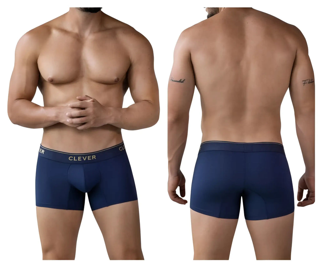 Navy blue clever 2026 Valladolid trunks with gold logo waistband made from soft breathable fabric for everyday comfort