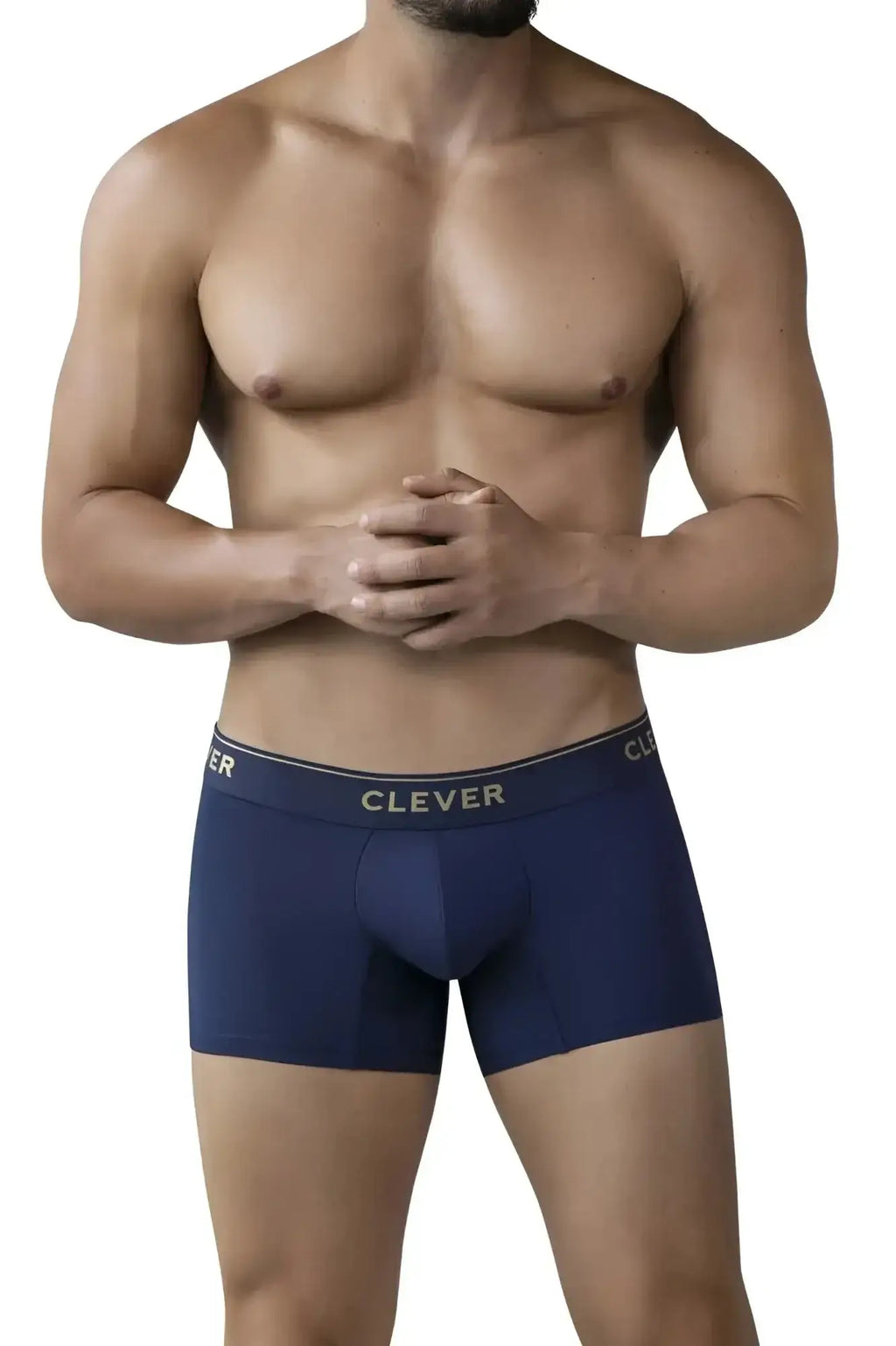 Navy blue clever 2026 valladolid trunks boxer briefs with gold clever logo on waistband for comfortable wear