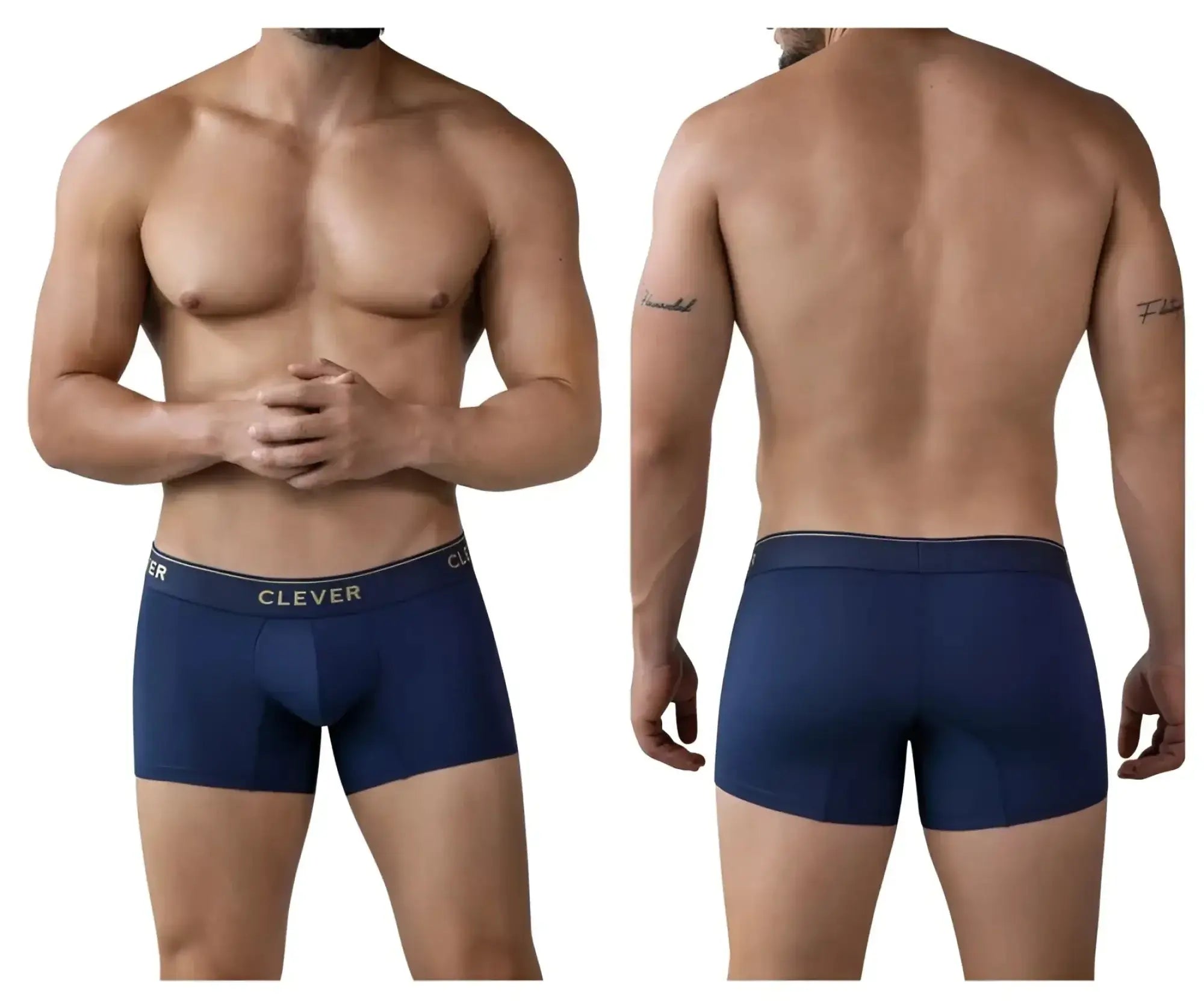 Navy blue clever 2026 Valladolid trunks with gold logo waistband made from soft breathable fabric for everyday comfort