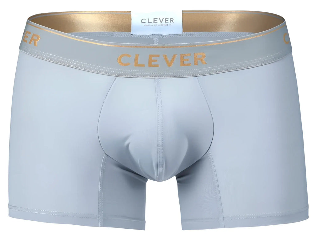 Light gray clever 2026 valladolid trunks boxer briefs with gold-trimmed waistband and gold clever branding