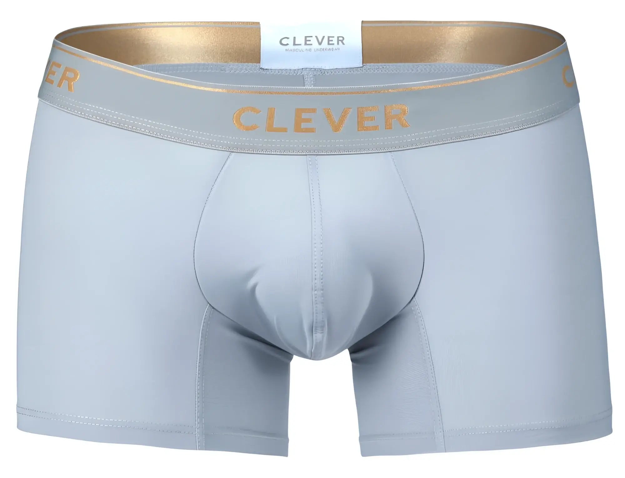 Light gray clever 2026 valladolid trunks boxer briefs with gold-trimmed waistband and gold clever branding