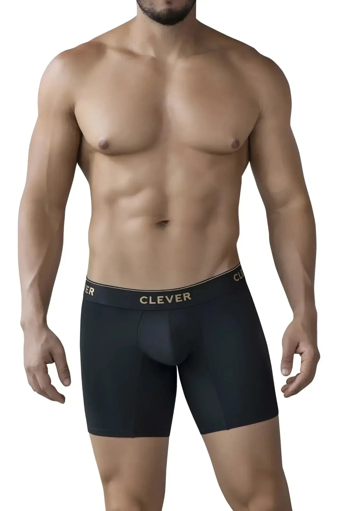 Black clever 2027 valladolid men’s boxer briefs with gold logo band in comfortable stretchy fabric