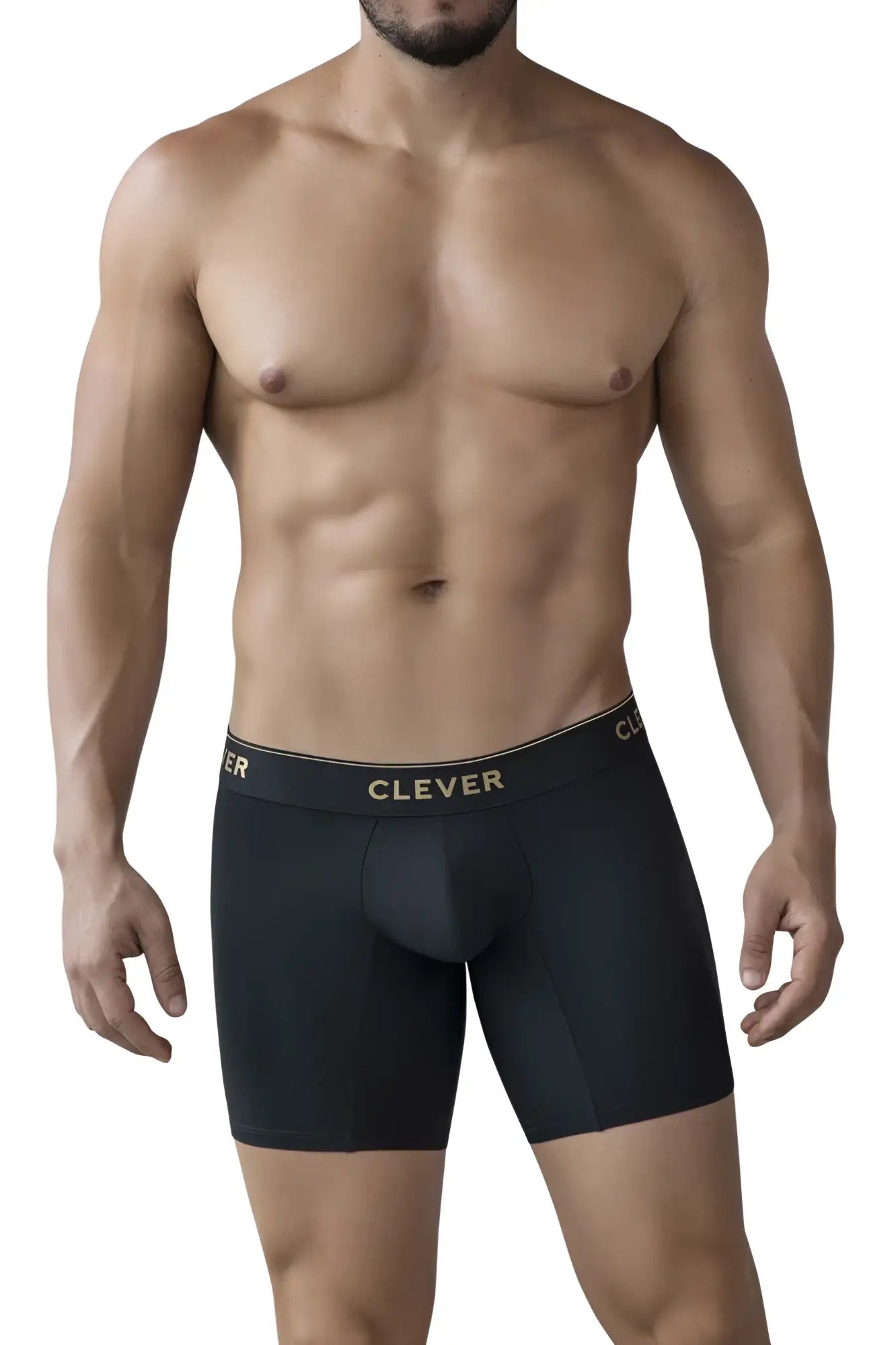 Black clever 2027 valladolid men’s boxer briefs with gold logo band in comfortable stretchy fabric