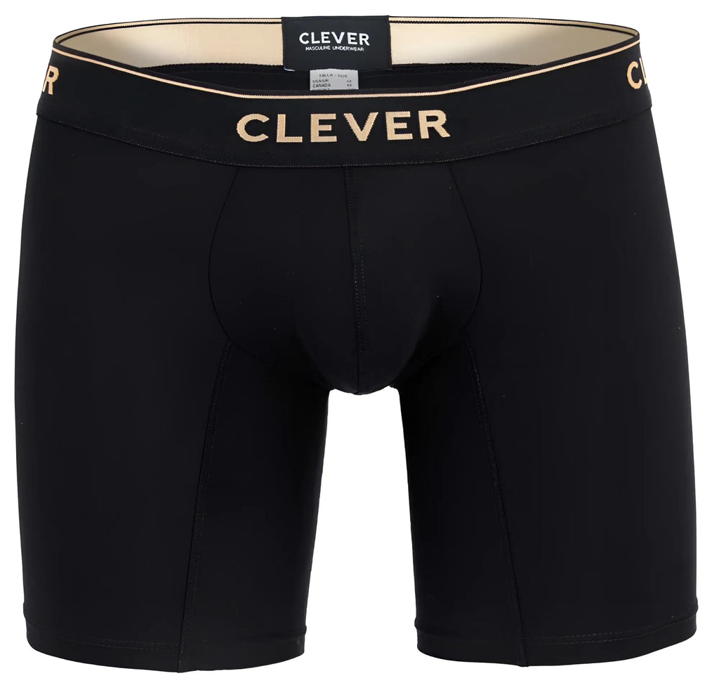 Black clever 2027 valladolid boxer briefs with gold clever waistband branding in black for comfortable everyday wear