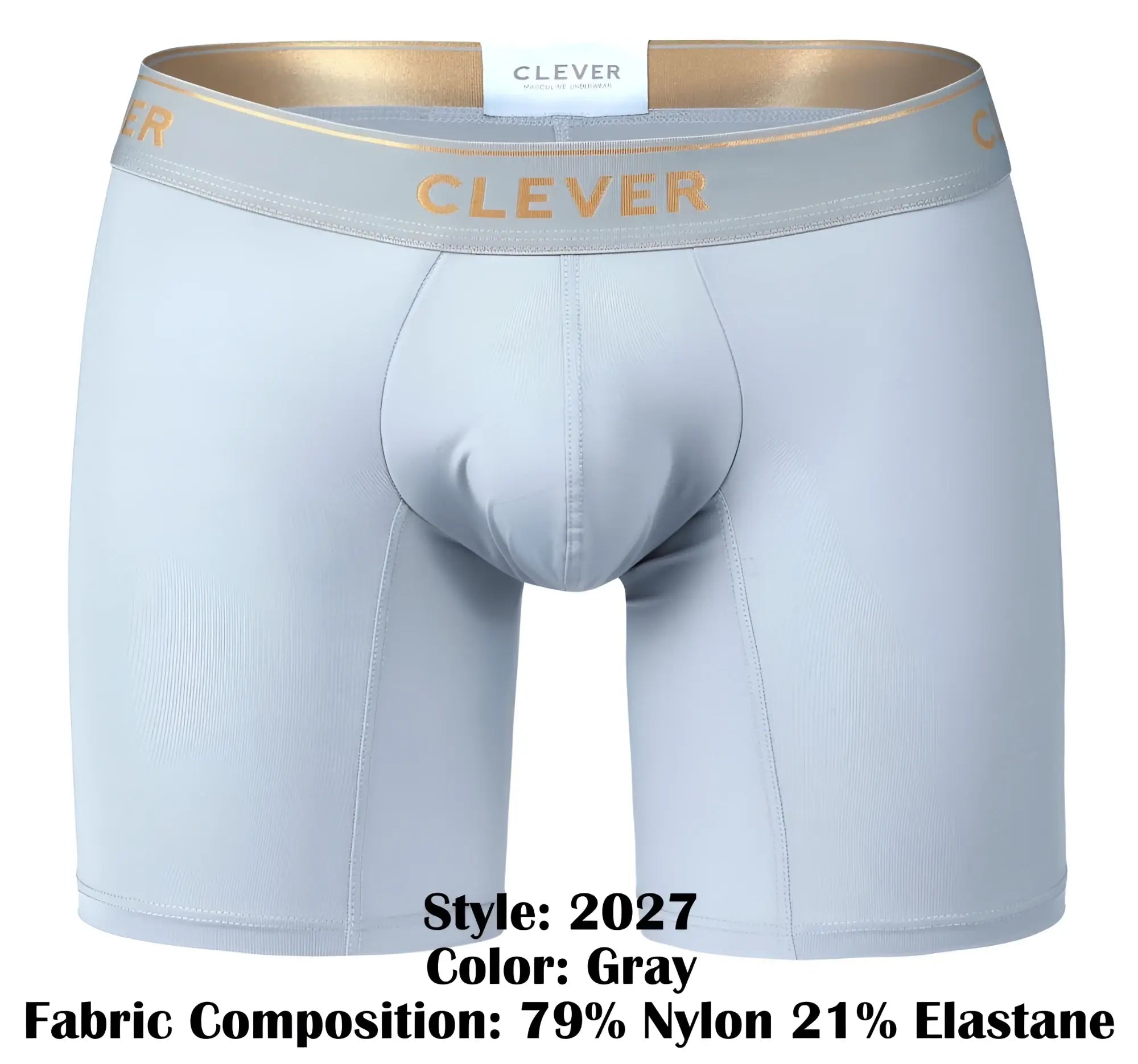 Gray clever 2027 valladolid boxer briefs made of 79 nylon 21 elastane with gold-trimmed waistband for comfortable fit