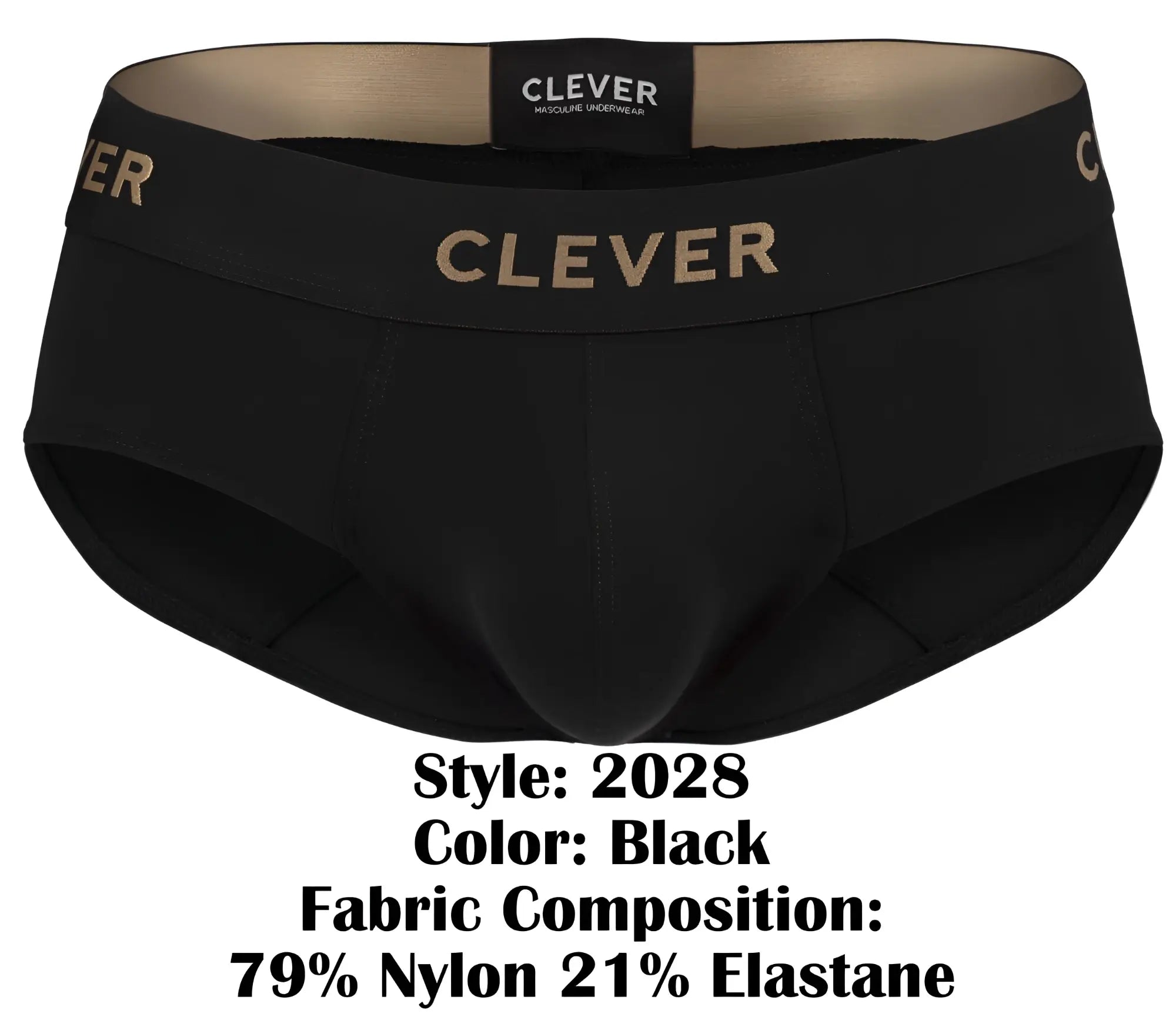 Black clever 2028 valladolid briefs with gold lettering on the waistband made from soft breathable fabric