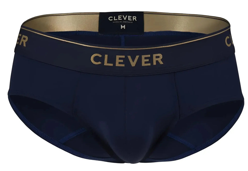 Navy blue clever 2028 valladolid men’s briefs with gold lettering and trim in soft fabric for comfortable wear