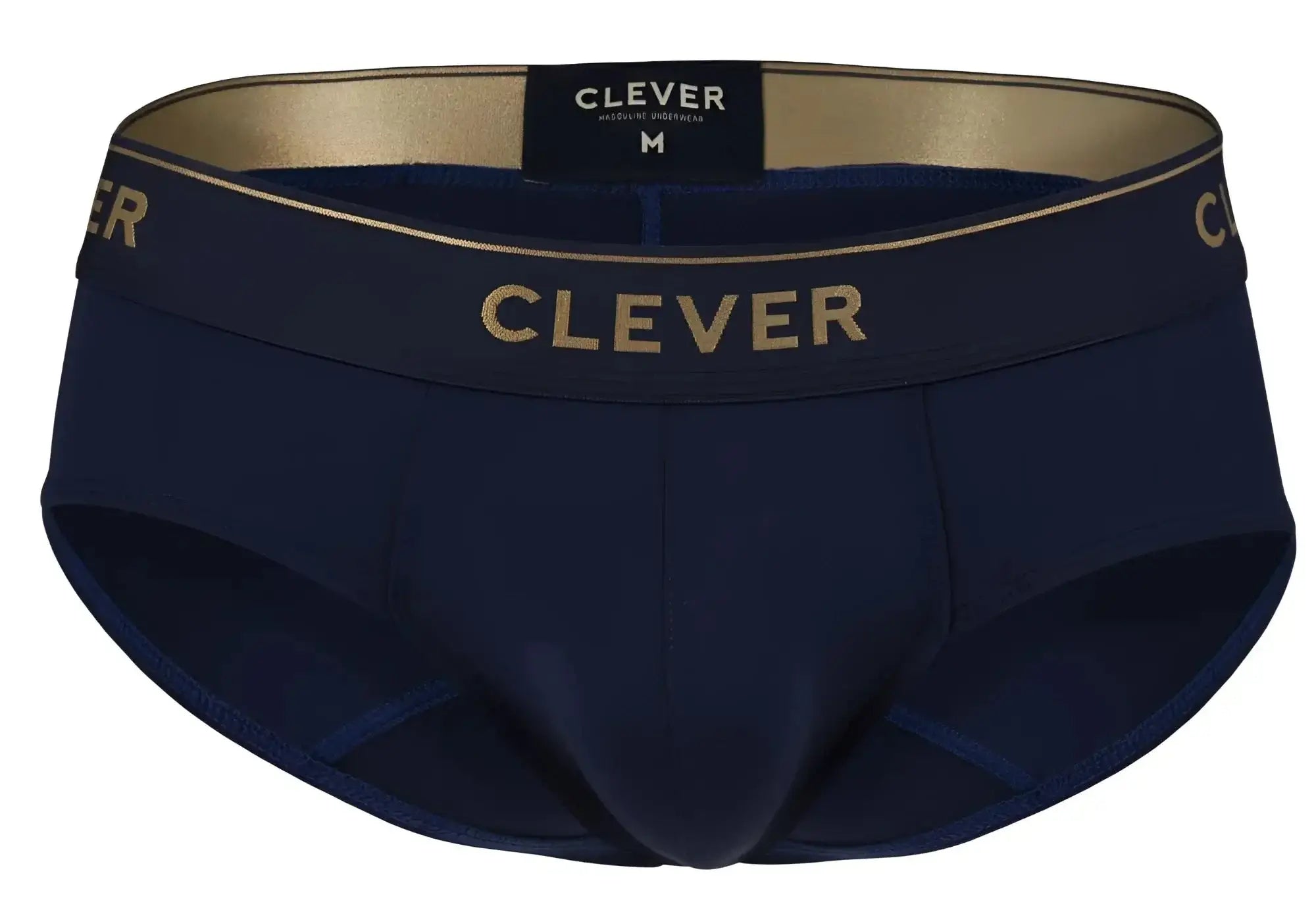 Navy blue clever 2028 valladolid men’s briefs with gold lettering and trim in soft fabric for comfortable wear