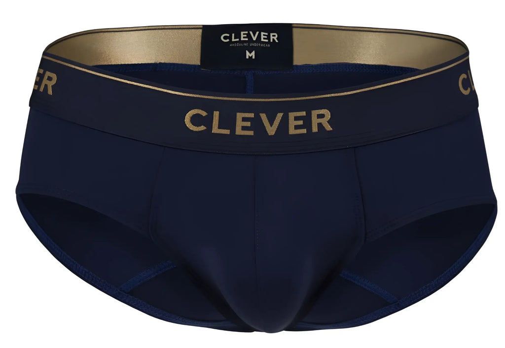 Navy blue clever 2028 valladolid men’s briefs with gold lettering and trim in soft fabric for comfortable wear