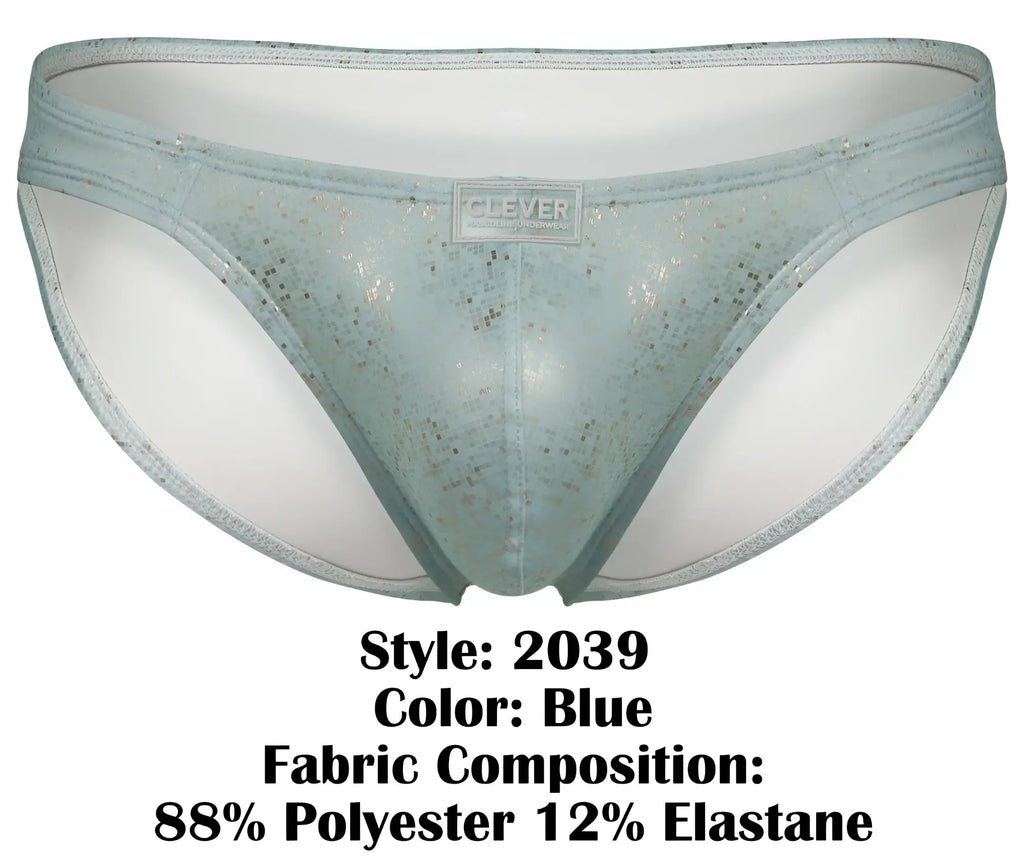 Light blue clever 2039 galaxy sheer lace briefs with subtle glittery pattern and branded label