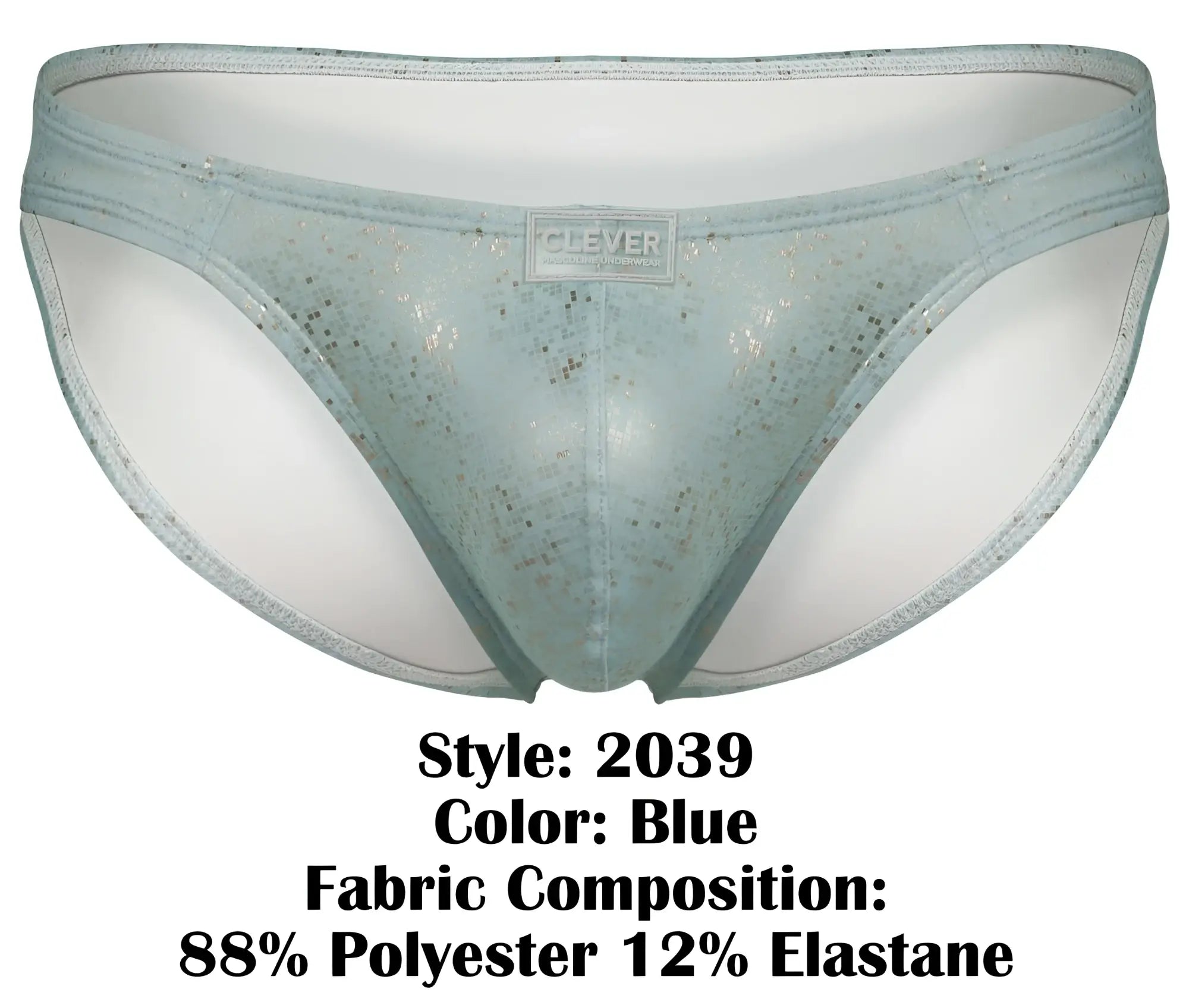 Light blue clever 2039 galaxy sheer lace briefs with subtle glittery pattern and branded label