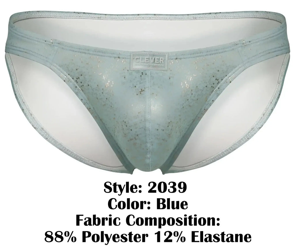 Light blue clever 2039 galaxy sheer lace briefs with subtle glittery pattern and branded label