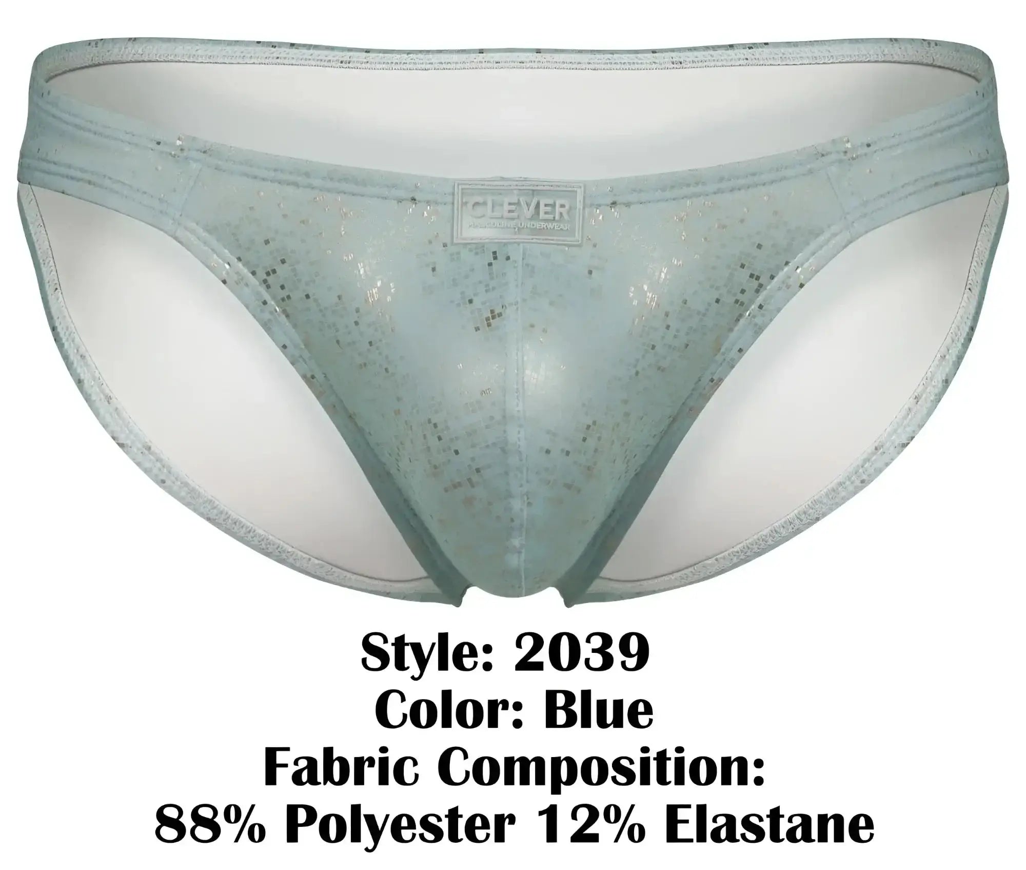 Light blue clever 2039 galaxy sheer lace briefs with subtle glittery pattern and branded label