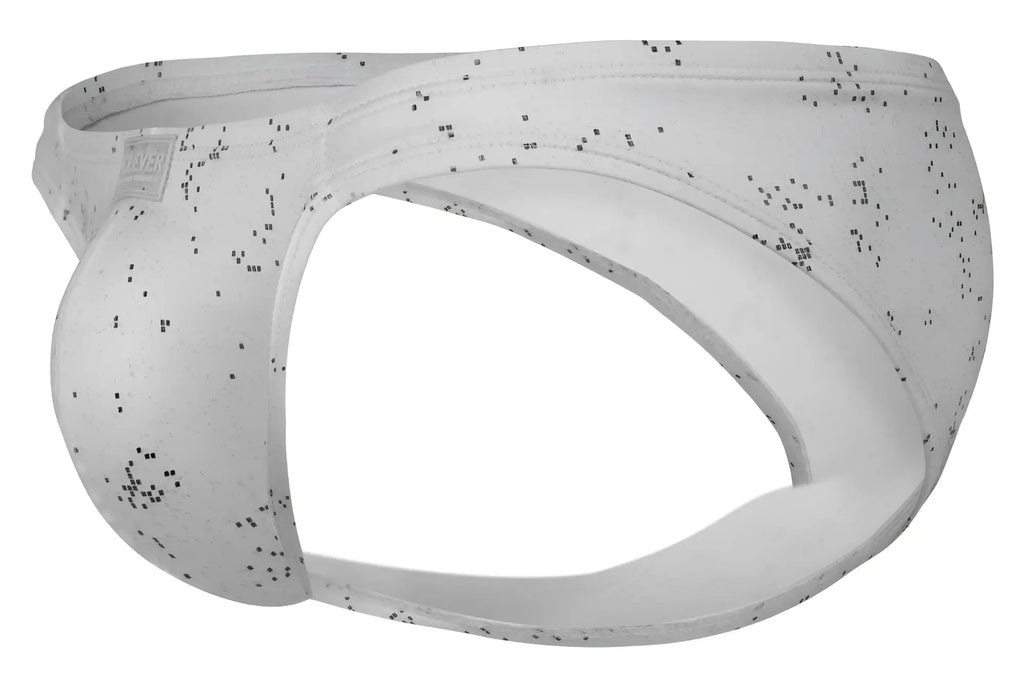 White clever 2039 galaxy briefs for men with a subtle black speckled pattern and a sleek modern design