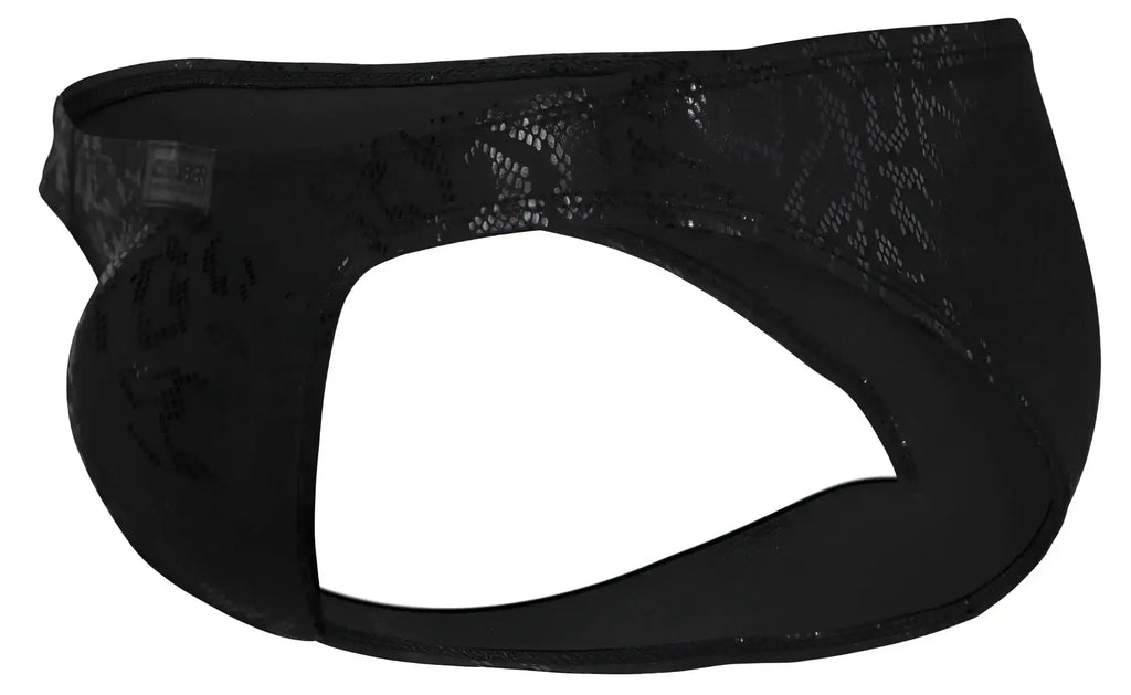 Black clever 2040 luxe briefs with lace trim snakeskin pattern and elastic waistband for men