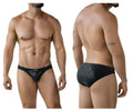Black clever 2040 luxe briefs with lace trim and subtle gray floral pattern in men’s underwear design