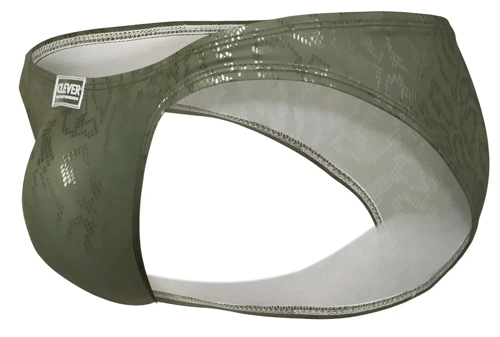 Olive green clever 2040 luxe briefs with subtle textured pattern and white interior lining for men