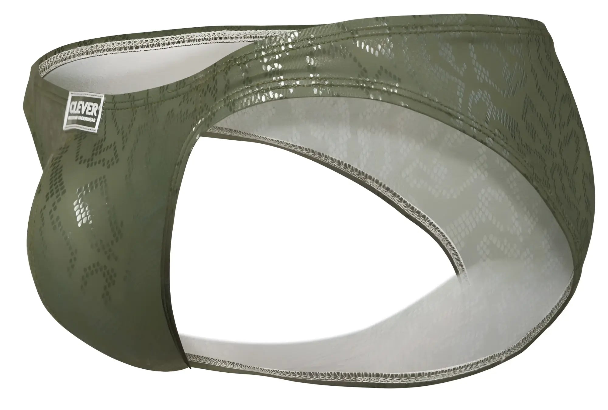 Olive green clever 2040 luxe briefs with subtle textured pattern and white interior lining for men