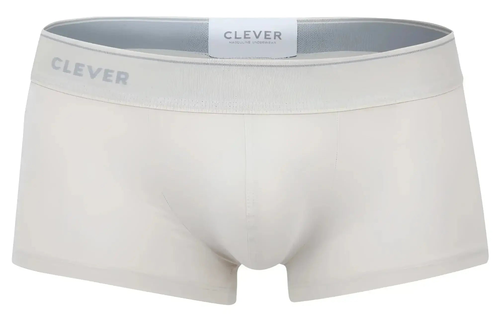 Cream-coloured seamless boxer briefs with a grey waistband featuring clever branding from the 2042 Mendoza trunks collection