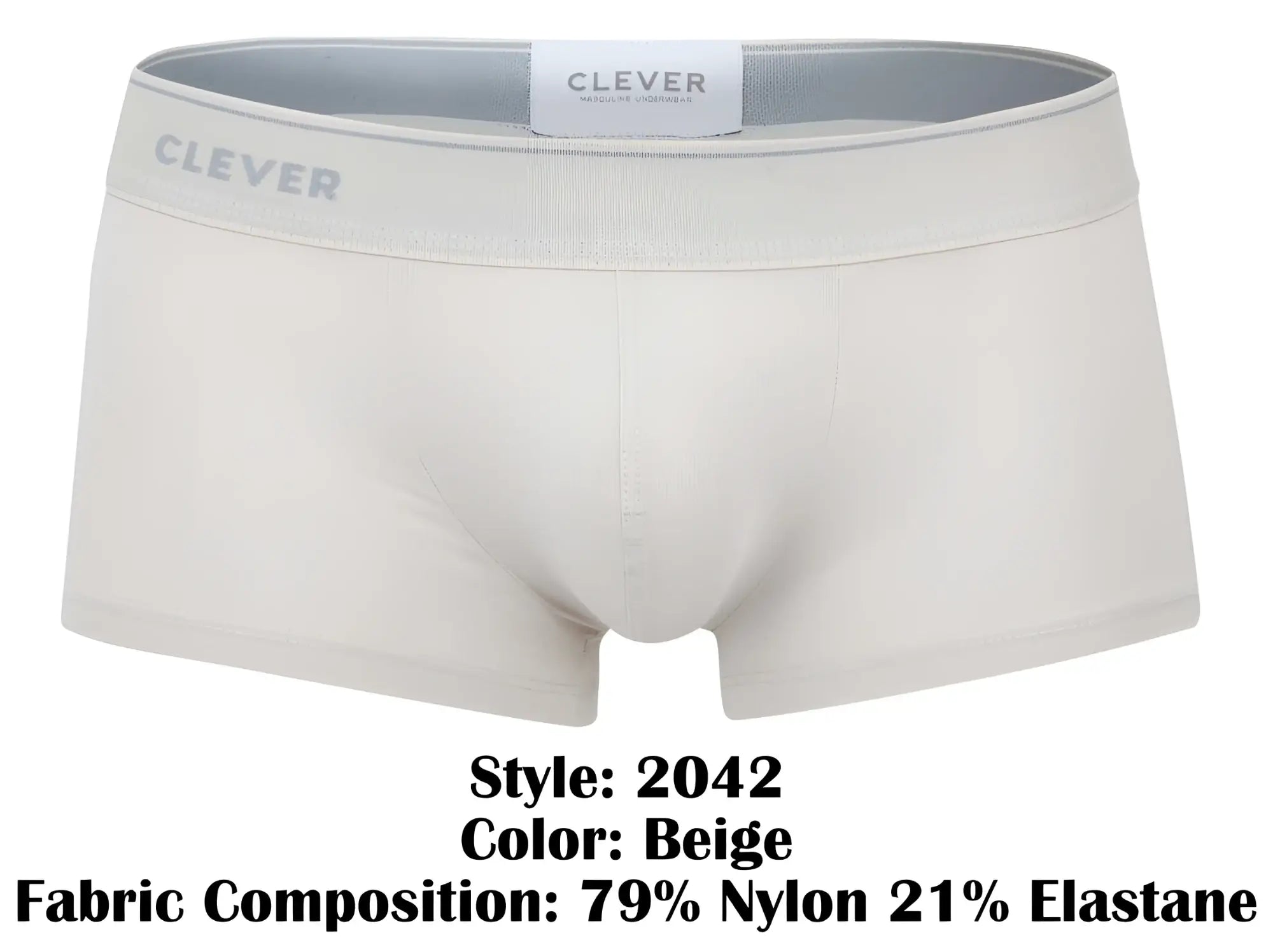 Beige clever 2042 Mendoza trunks made from 79 percent nylon and 21 percent elastane men’s briefs front view