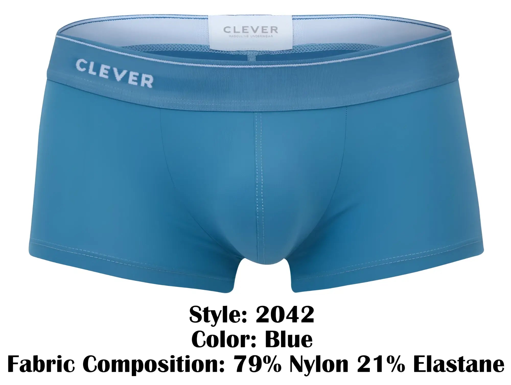 Blue clever 2042 mendoza trunks men’s boxer briefs made of 79% nylon 21% elastane shown from the back side