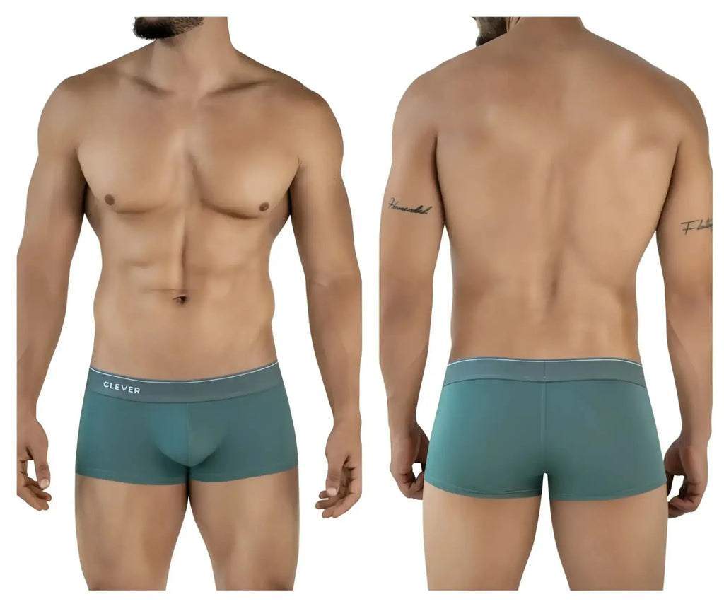 Teal green clever 2042 Mendoza trunks with a white waistband and black brand name lettering for comfortable wear