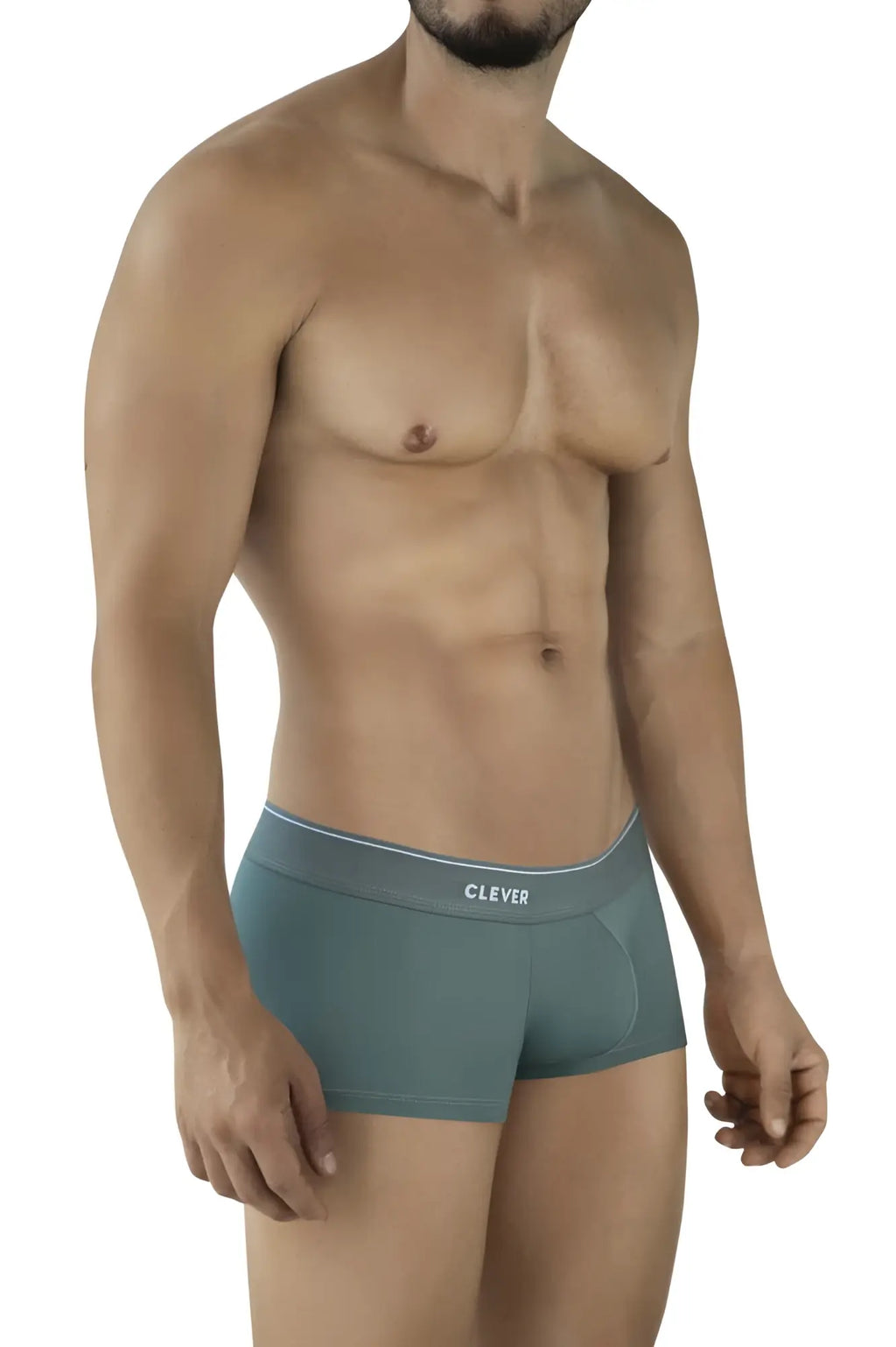Teal clever 2042 mendoza trunks snug-fitting boxer briefs with white elastic waistband in green color