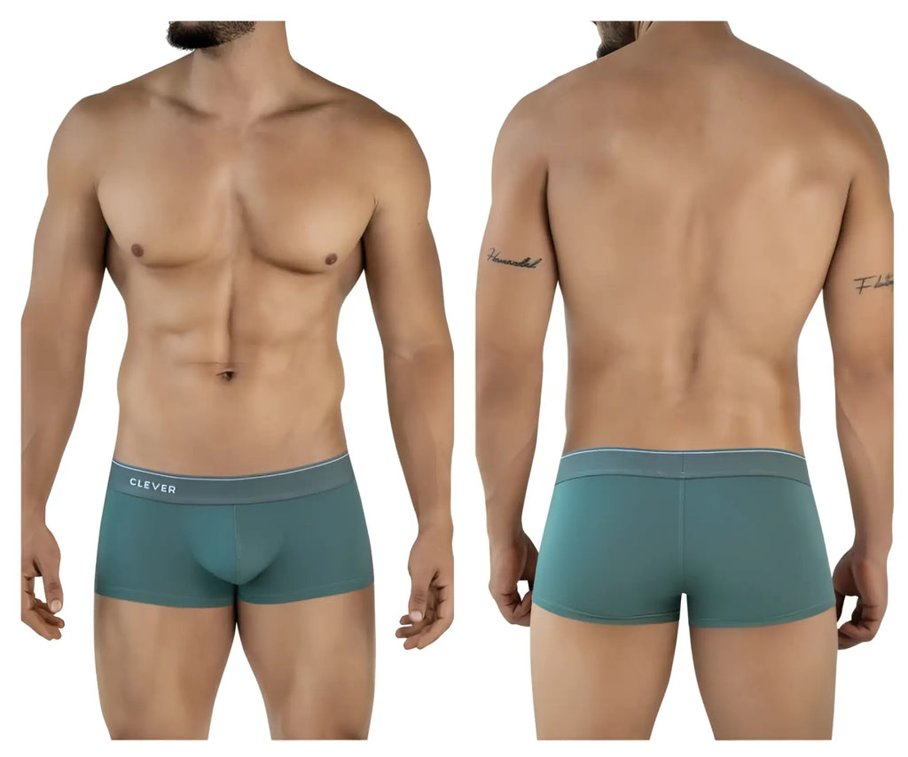 Teal green clever 2042 Mendoza trunks with a white waistband and black brand name lettering for comfortable wear