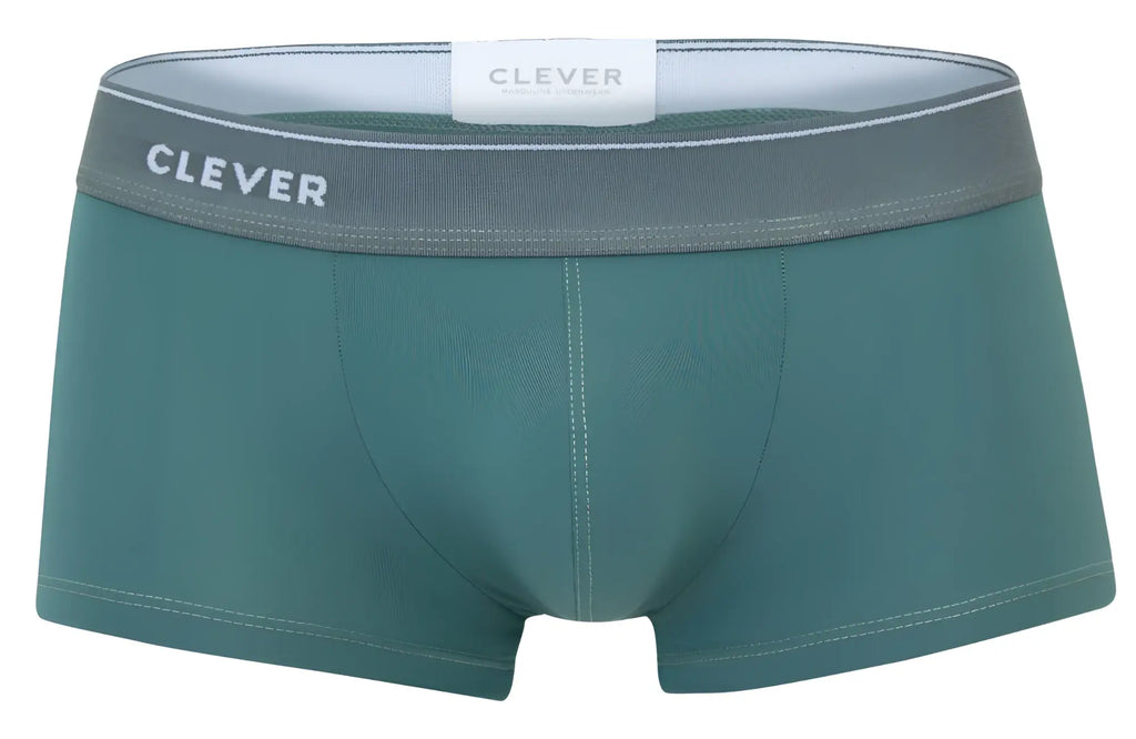 Teal clever 2042 mendoza trunks with gray waistband and white clever logo designed for men’s briefs