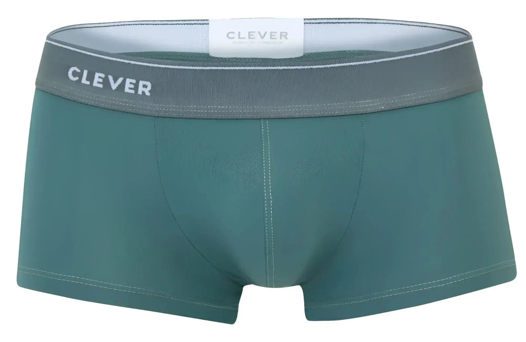 Teal clever 2042 mendoza trunks with gray waistband and white clever logo designed for men’s briefs