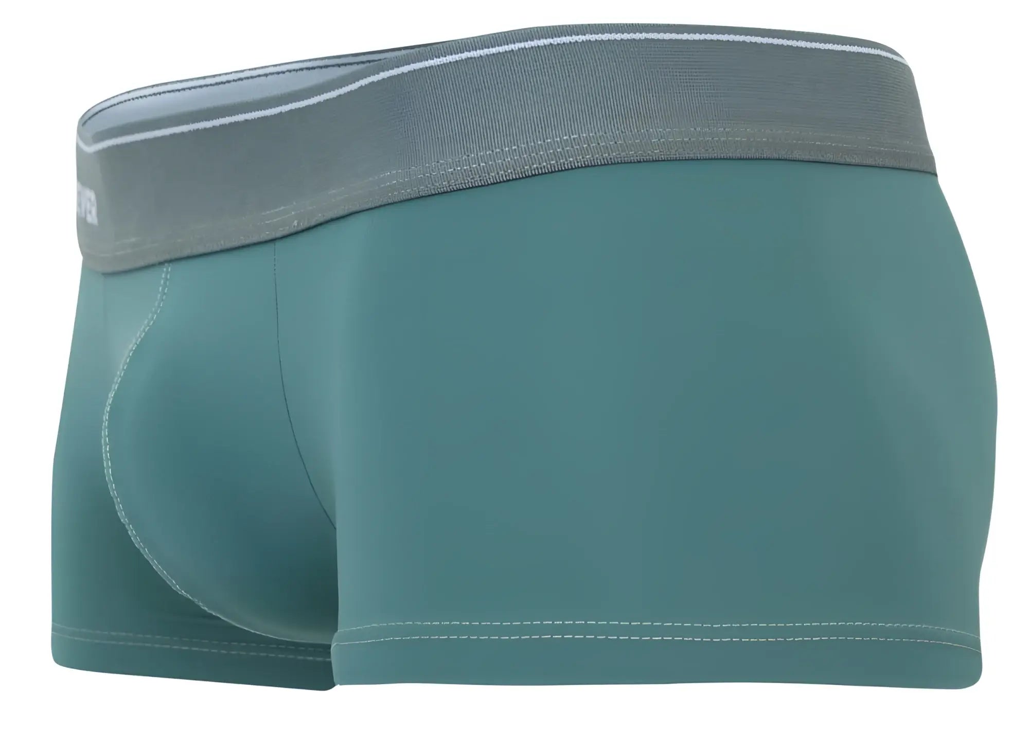 Teal clever 2042 mendoza trunks with gray waistband white stitching and subtle branding in men’s briefs style