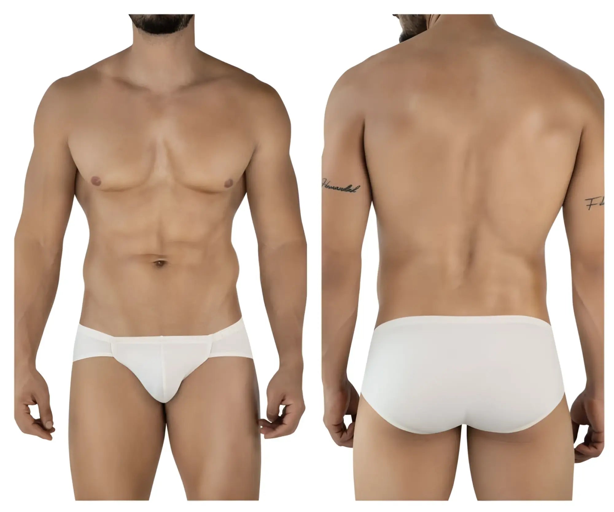 Beige clever 2043 mendoza briefs with smooth seamless construction and form fitting design in white briefs back view