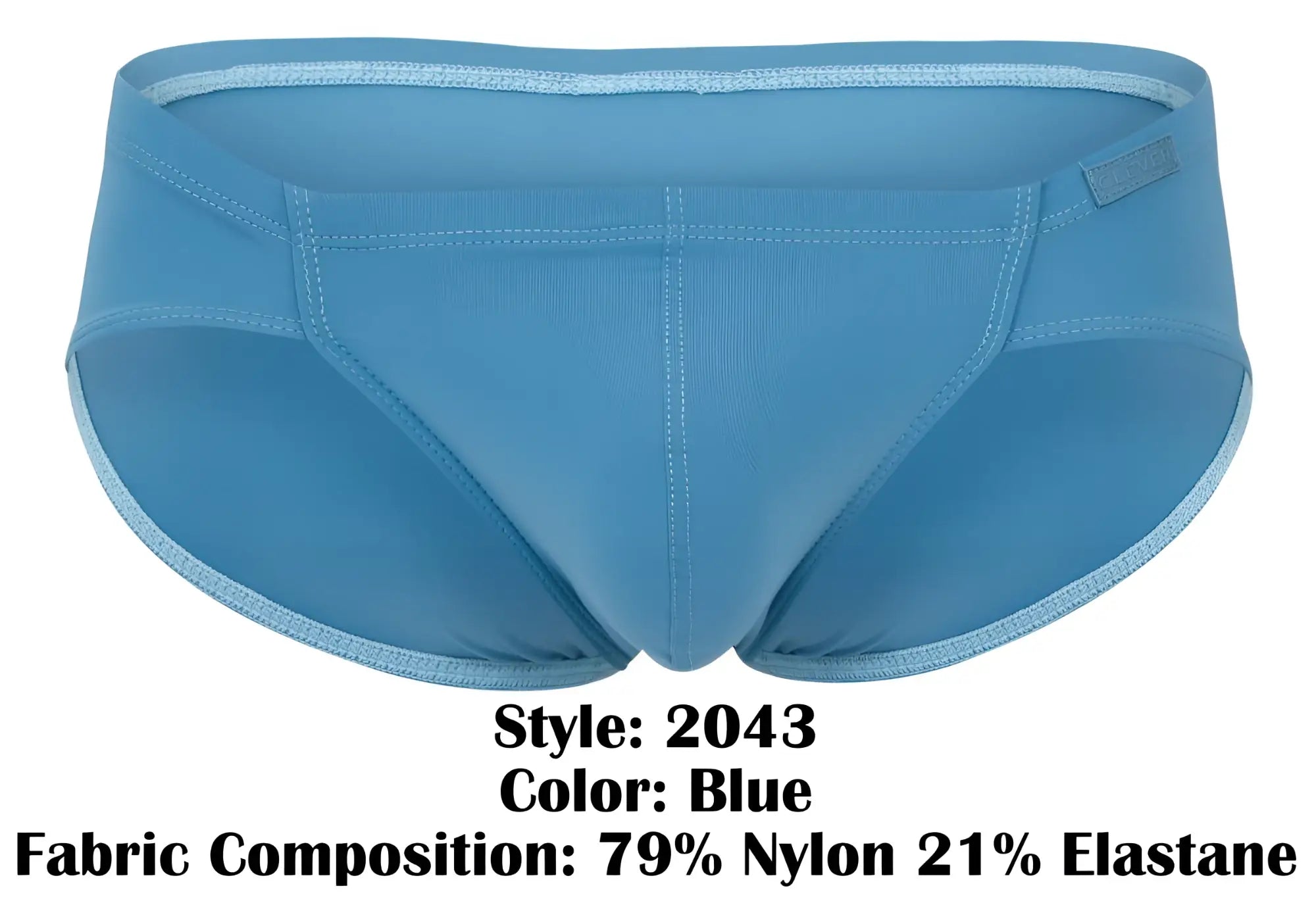 Blue clever 2043 mendoza briefs made of 79 nylon 21 elastane with subtle ribbed texture and light blue trim