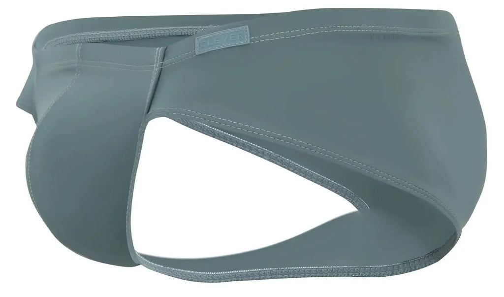 Gray sleek form-fitting clever 2043 mendoza briefs with subtle brand tag on waistband in green color