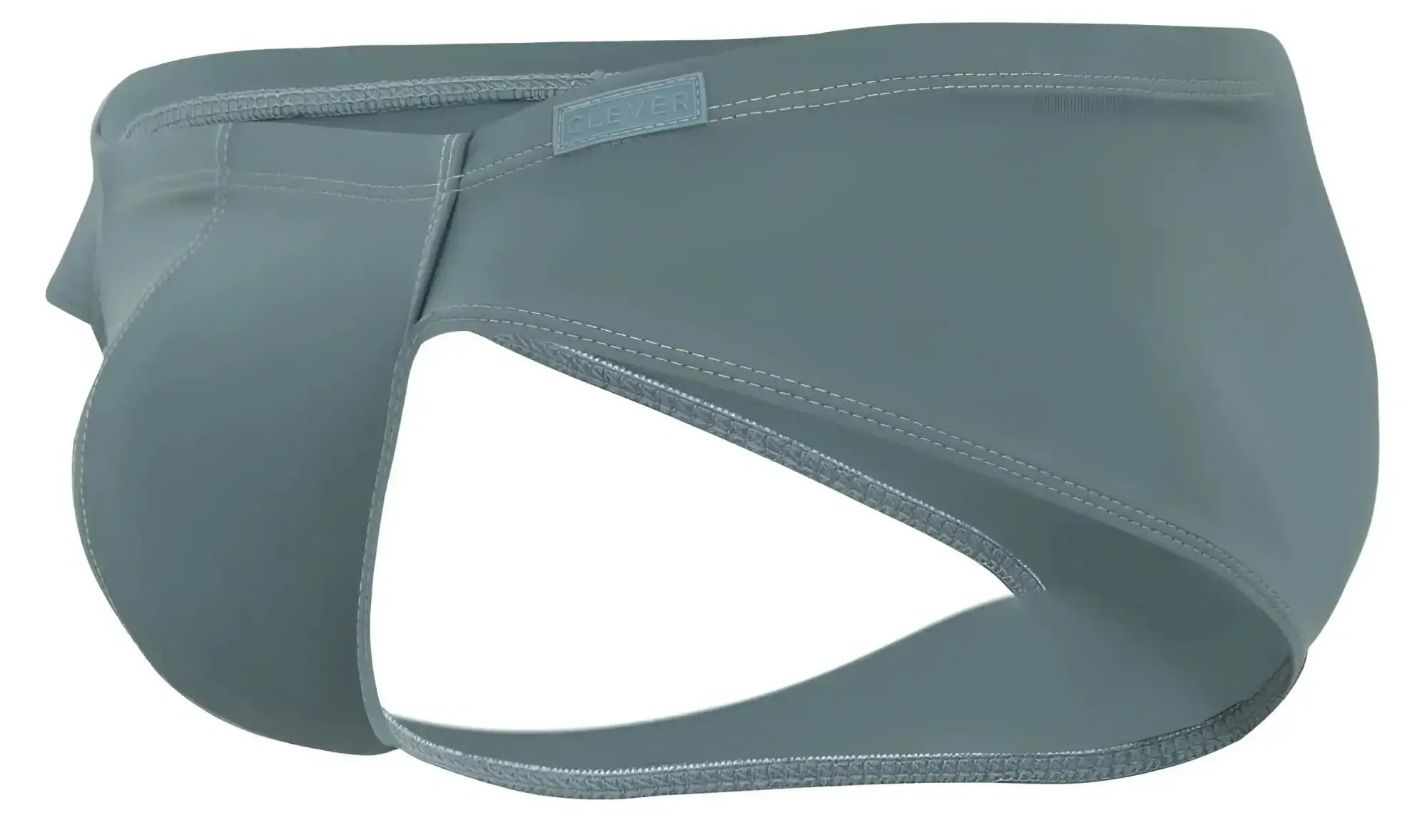 Gray sleek form-fitting clever 2043 mendoza briefs with subtle brand tag on waistband in green color