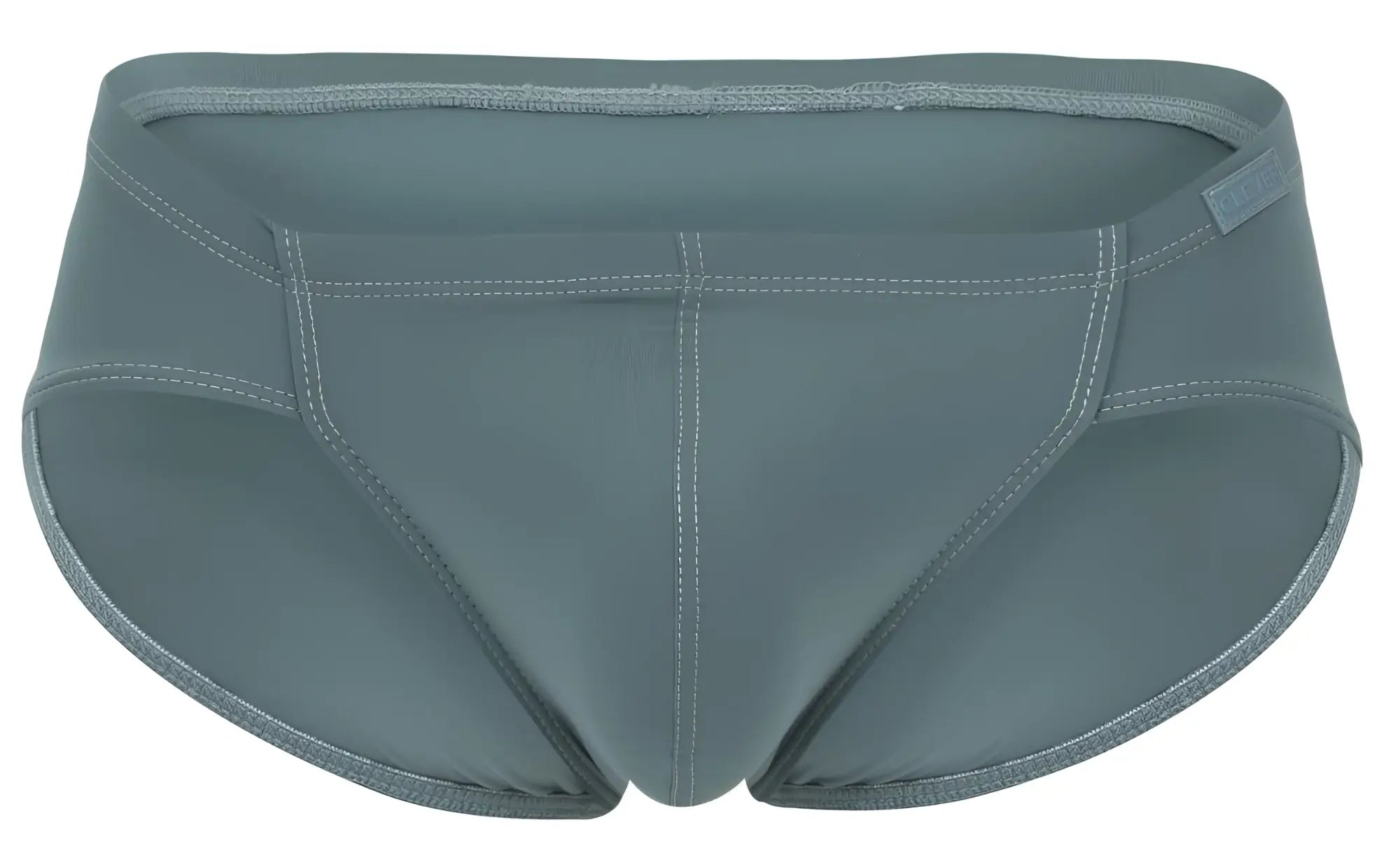 A sleek slate-gray clever 2043 Mendoza brief with smooth stretchy fabric and subtle stitching along the seams