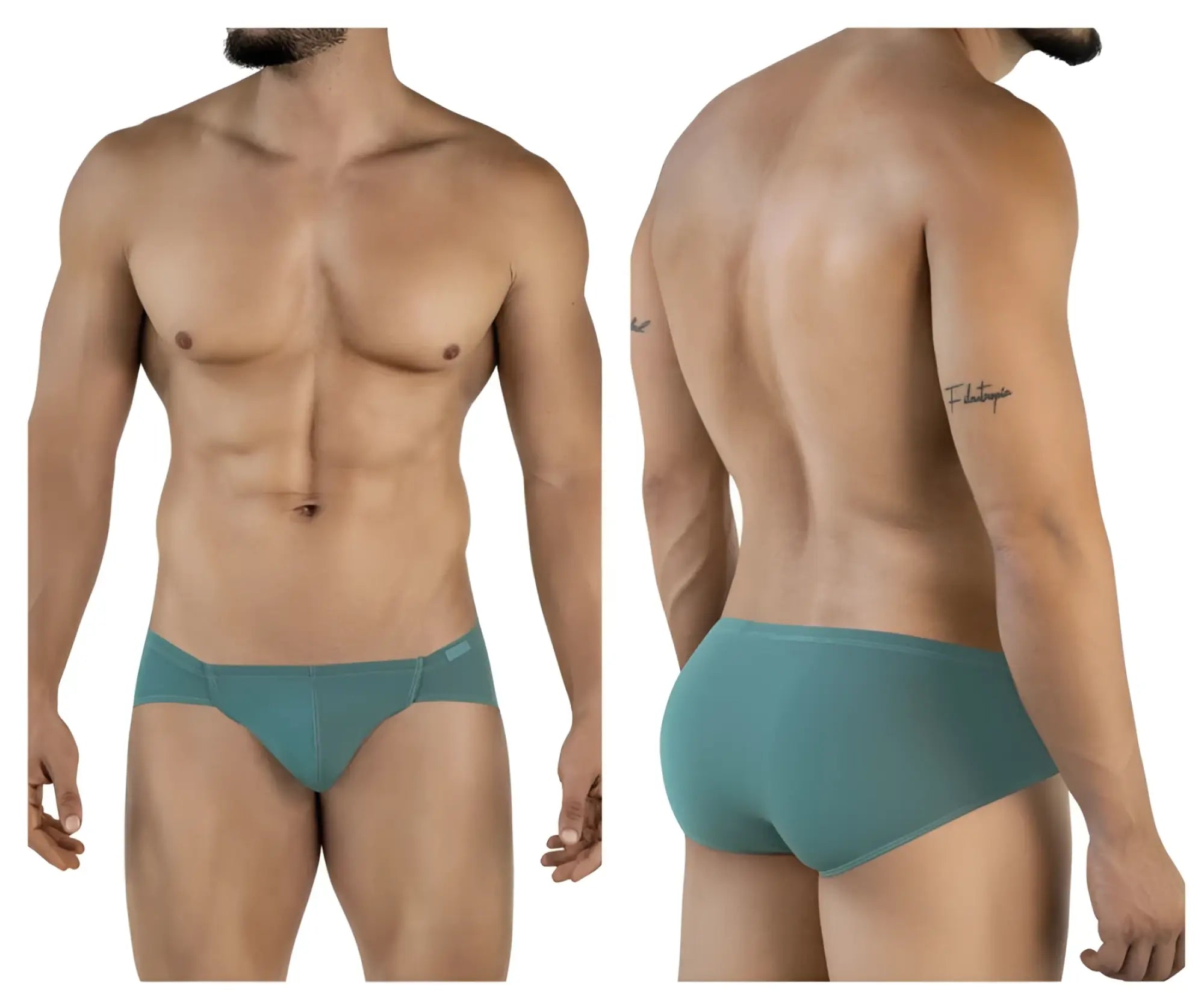 Teal clever 2043 mendoza briefs for men with smooth form-fitting fabric and subtle waistband branding in green