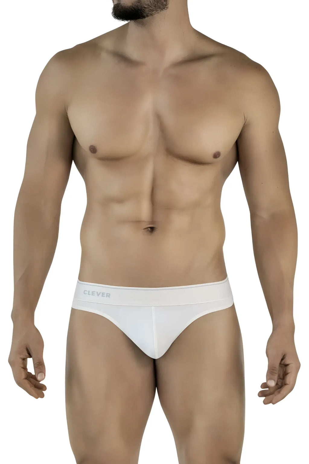 White cotton briefs with a subtle clever logo on the waistband in beige from clever 2044 mendosa thongs collection