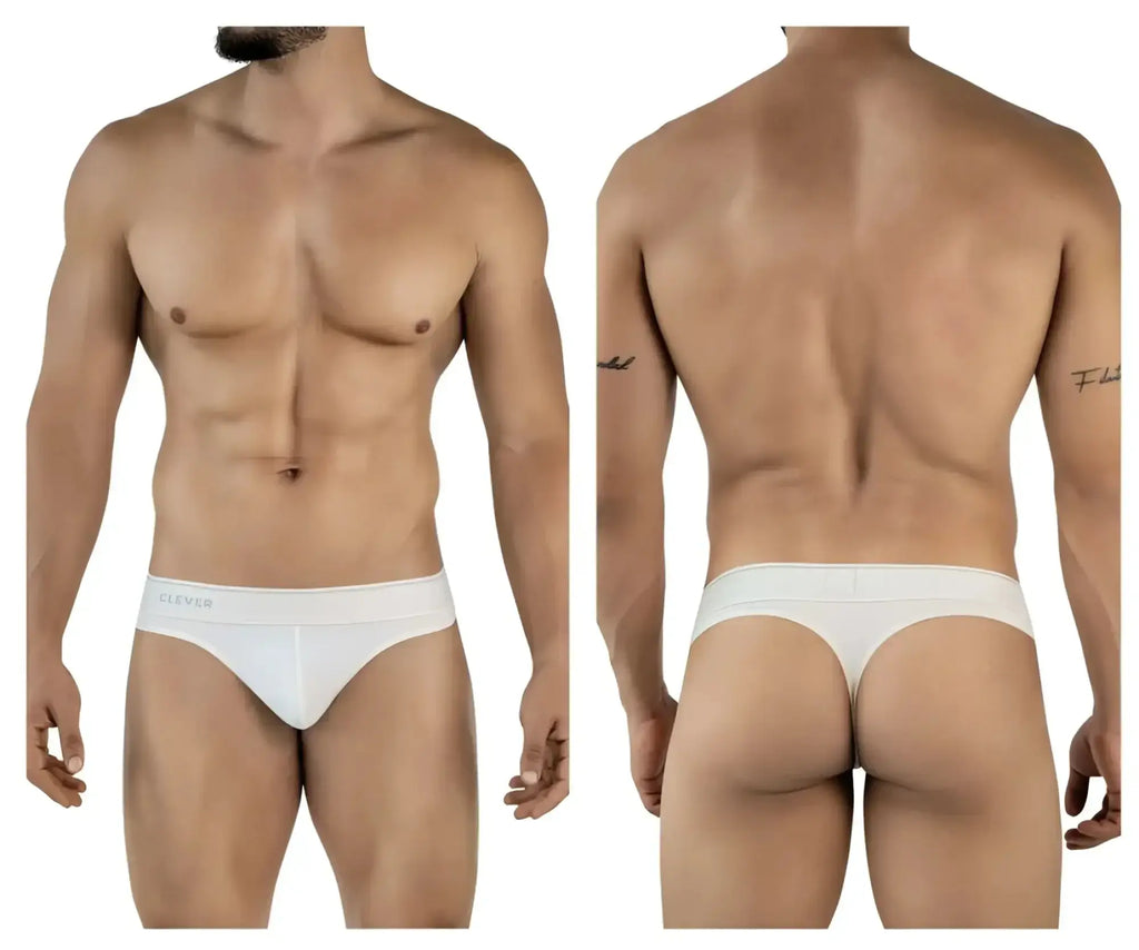 Clever 2044 mendosa thongs beige smooth seamless design white clevr briefs front side view