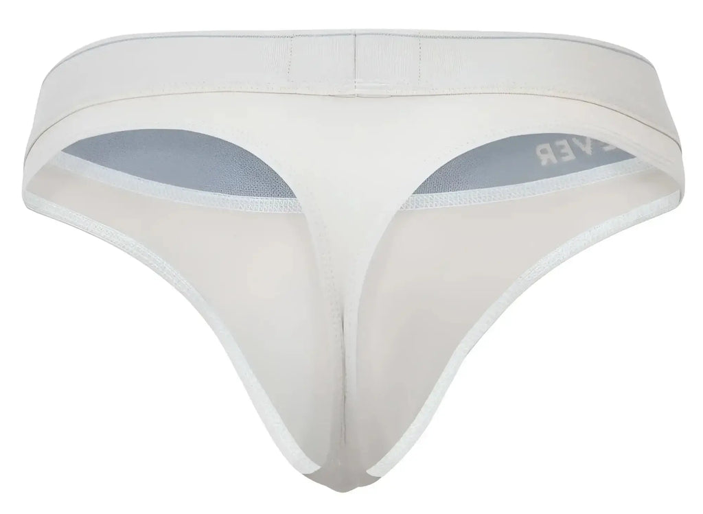 White thong with subtle gray inner lining and ever embroidered waistband in clever 2044 Mendoza beige color