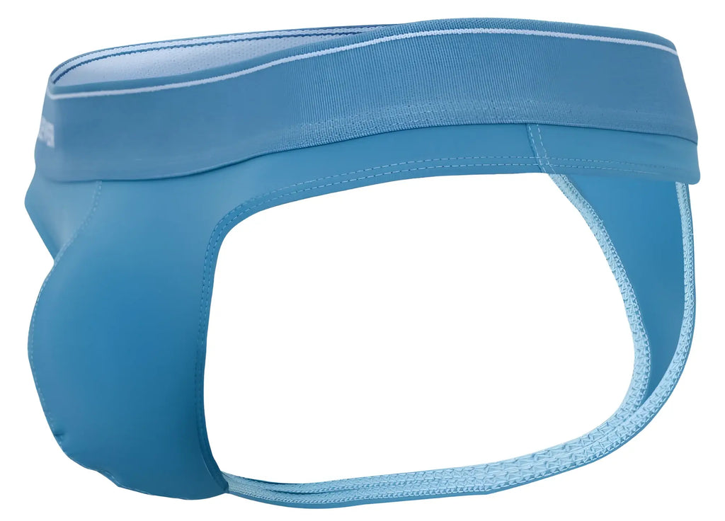 Blue clever 2044 mendoza thongs with a supportive contoured design and light blue trim along the waistband