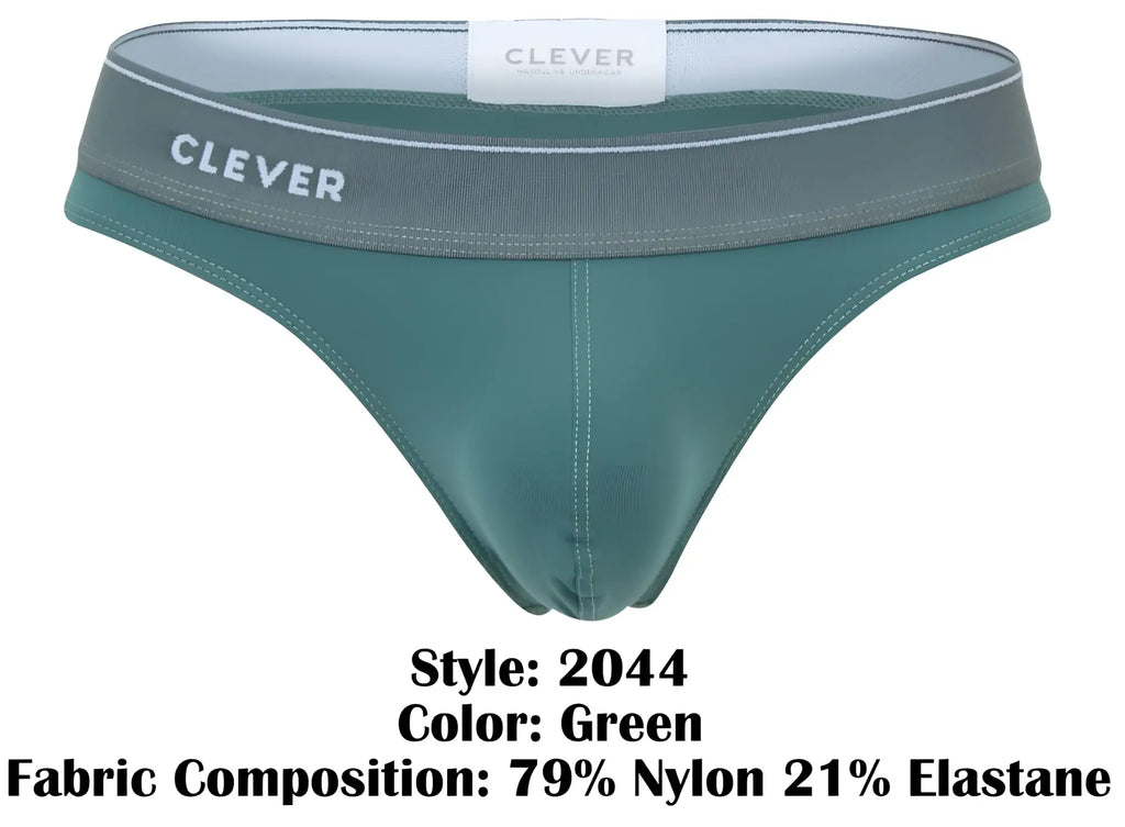 Green clever 2044 mendoza thong made of 79 nylon 21 elastane featuring a sleek comfortable design