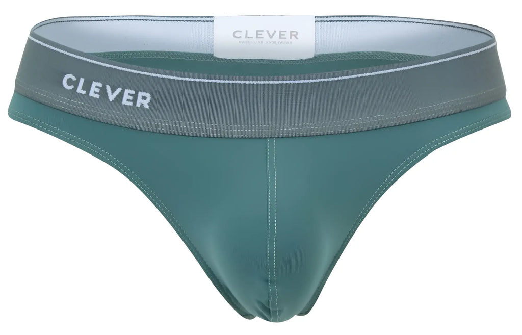 Teal seamless briefs with gray waistband and white clever branding in clever 2044 mendoza thongs color green product