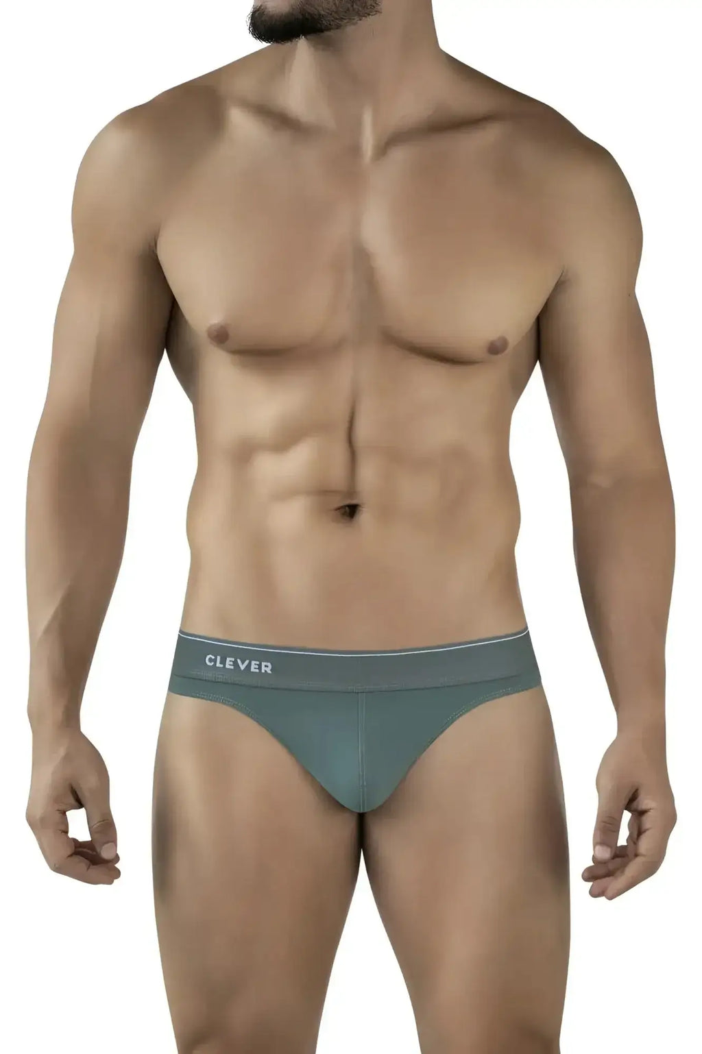 Teal seamless briefs with a white clever logo on the waistband from clever 2044 mendoza thongs color green collection