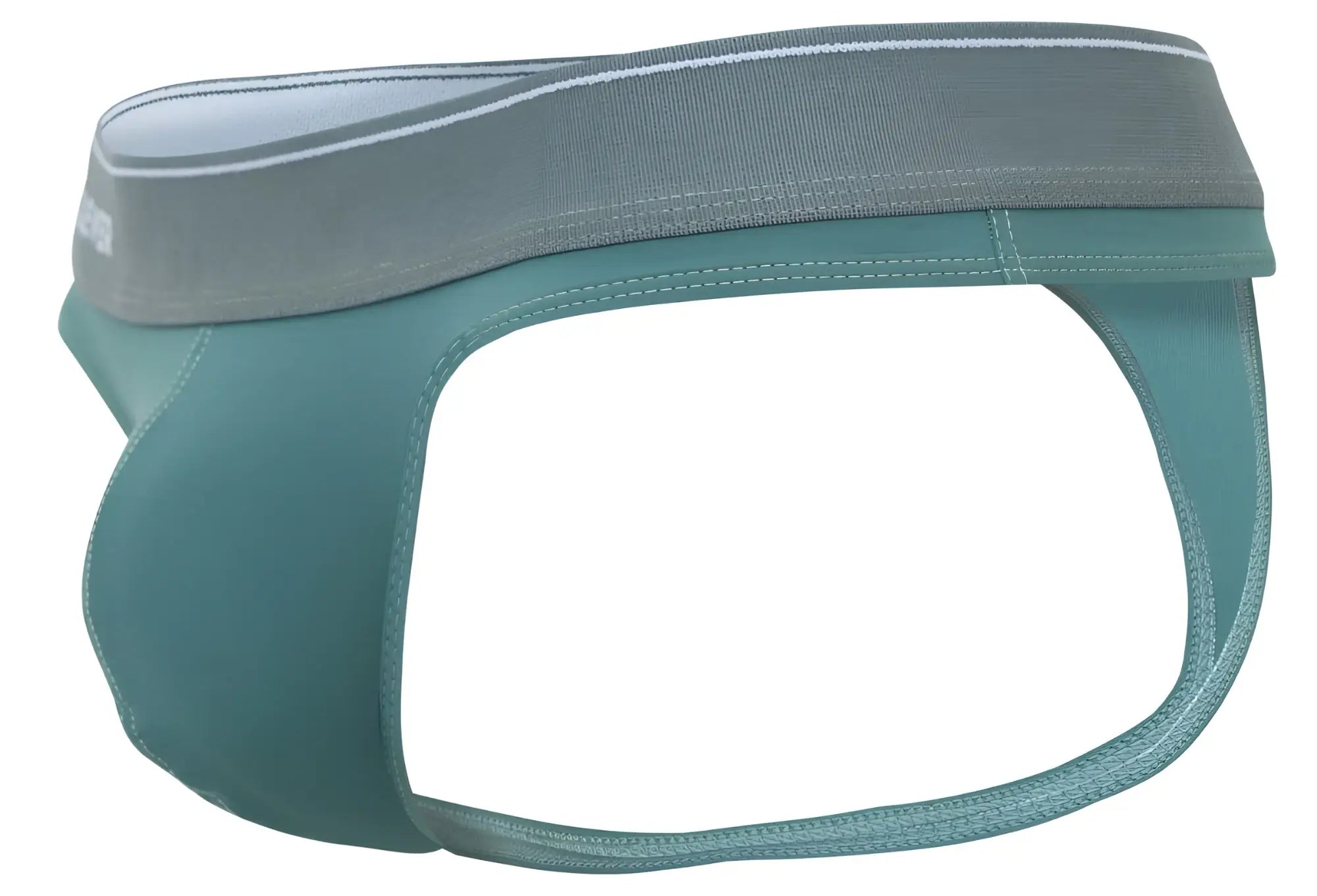 Teal-colored stretchy fabric briefs with gray waistband and white stitching from clever 2044 mendoza thongs color green