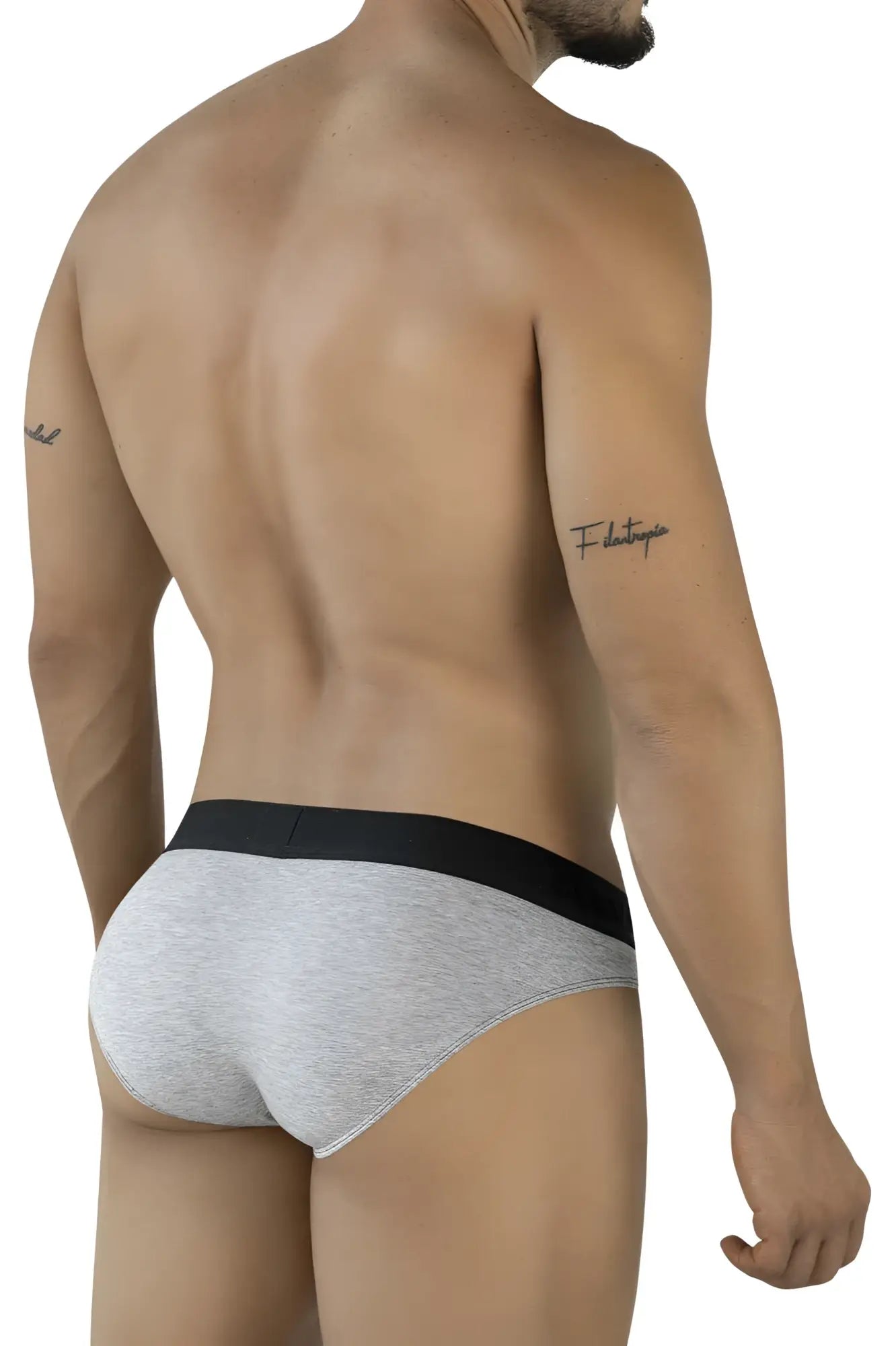 Gray heathered briefs with a solid black waistband clever 2045 catamarca briefs in dark gray front view