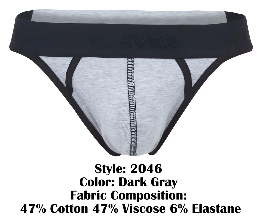Dark gray clever 2046 catamarca athletic briefs with black trim and branded waistband for comfortable wear